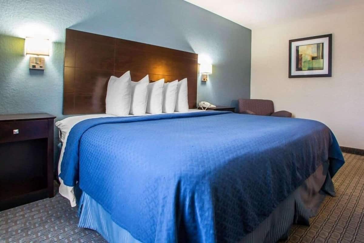 Premium bedding, desk, blackout curtains, iron/ironing board