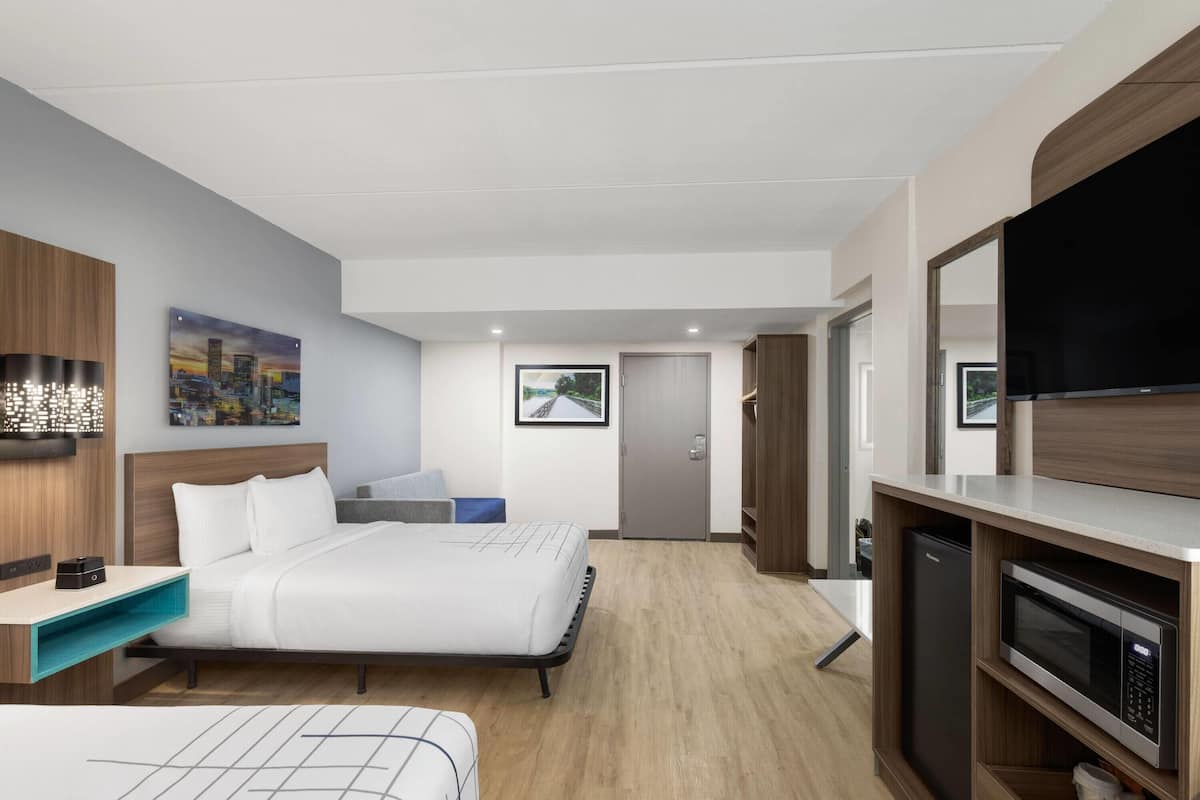 Room, 2 Queen Beds, Mobility Accessible, Non Smoking (Roll-In Shower) | Premium bedding, desk, laptop workspace, iron/ironing board