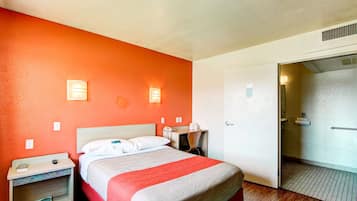 Desk, free WiFi, bed sheets