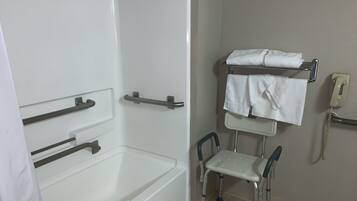 Room, 1 King Bed, Accessible, Non Smoking | Bathroom | Combined shower/bathtub, free toiletries, hair dryer, towels