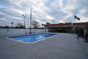 Seasonal outdoor pool, sun loungers