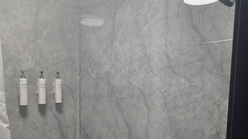 Combined shower/tub, hair dryer, towels