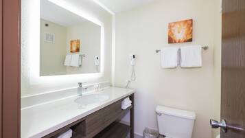 Een douche, gratis toiletartikelen, een haardroger, handdoeken