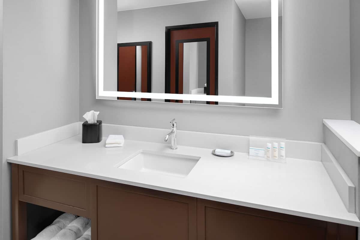 eco-friendly toiletries, hair dryer, towels