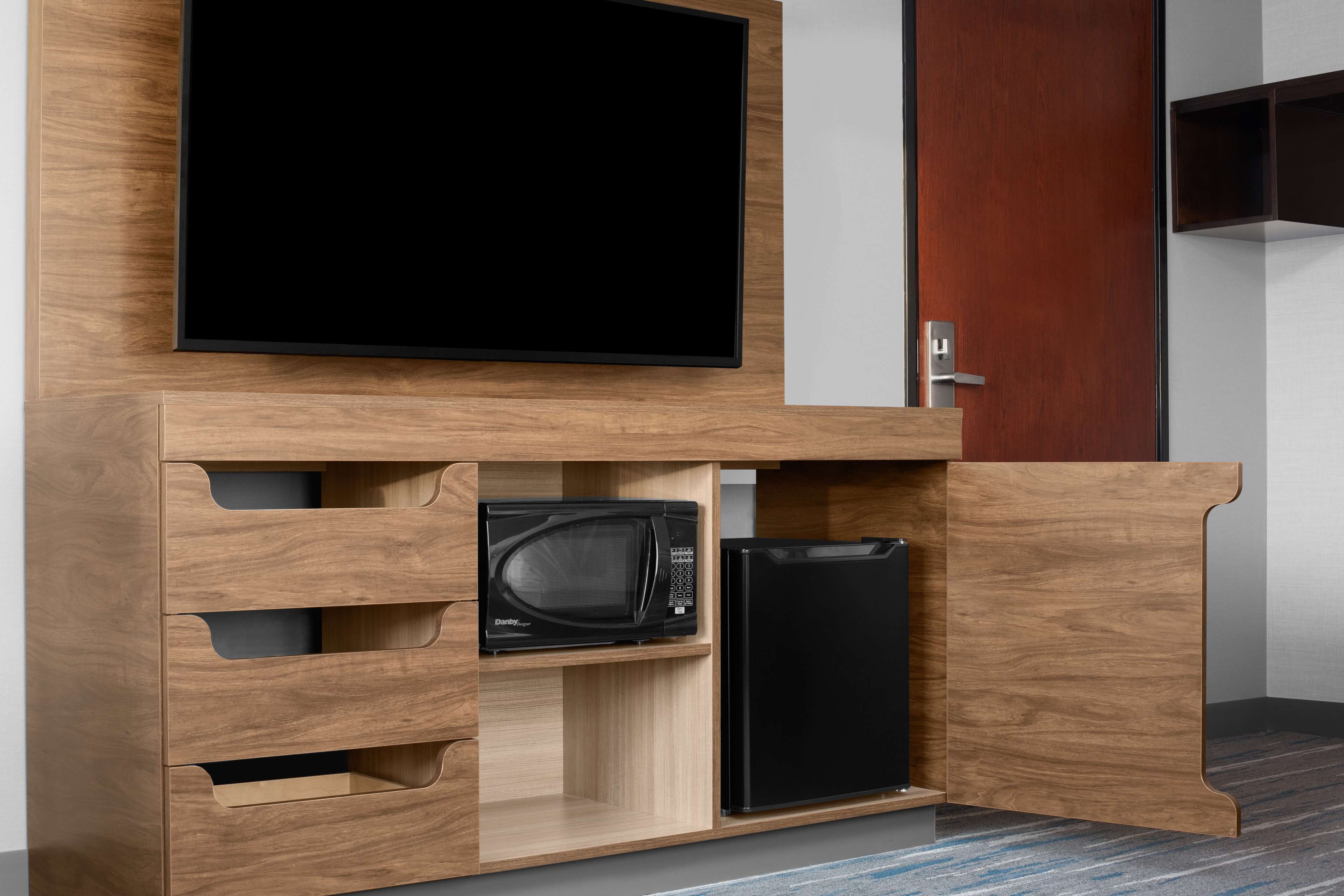 premium bedding, desk, blackout curtains, iron/ironing board