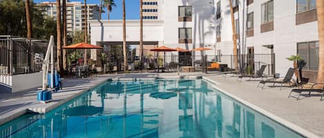 Outdoor pool, sun loungers