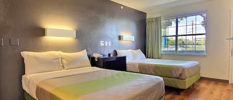 Iron/ironing board, bed sheets, alarm clocks