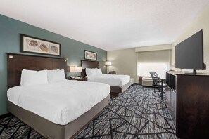 Standard Room, 2 Queen Beds, Non Smoking, Refrigerator & Microwave | Bathroom | Combined shower/tub, free toiletries, hair dryer, towels