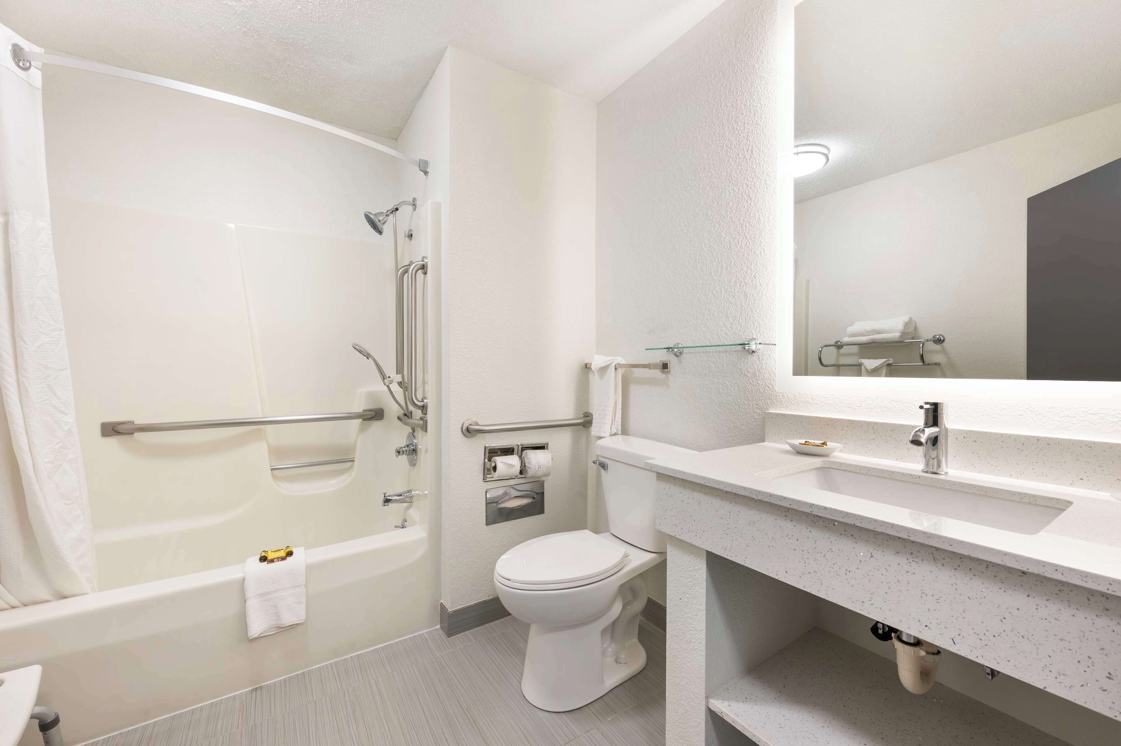 standard room, 1 king bed, non smoking, refrigerator & microwave (with sofabed) | bathroom | combined shower/bathtub, free toiletries, hair dryer, towels