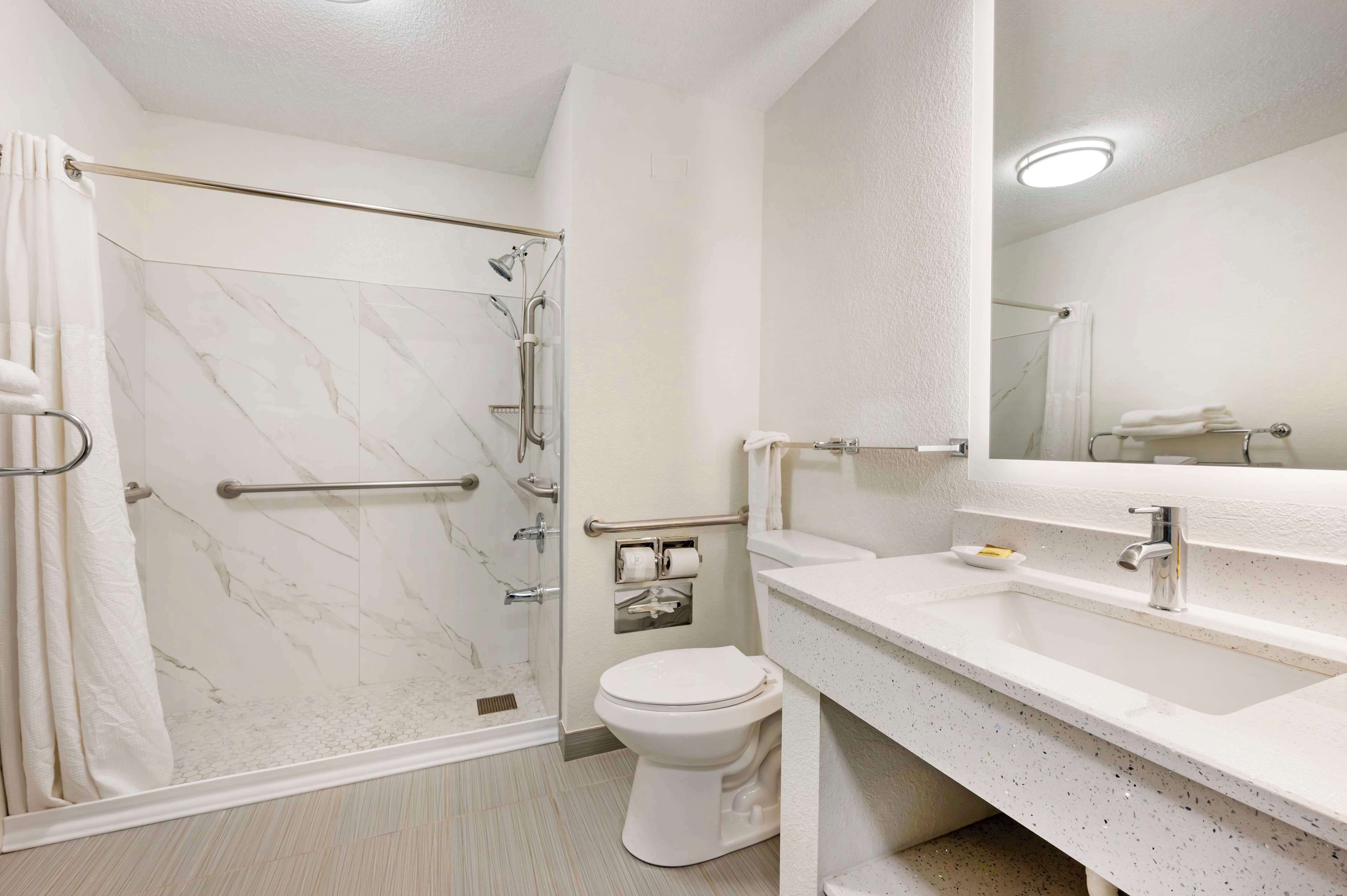 standard room, 1 king bed, accessible, non smoking (walk-in shower;with sofabed) | bathroom | combined shower/bathtub, free toiletries, hair dryer, towels