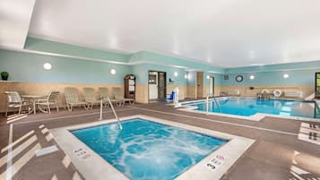 Indoor pool, open 6:00 AM to 11:00 PM, pool loungers