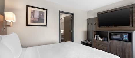 Desk, blackout curtains, soundproofing, iron/ironing board