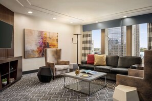 Penthouse Suite, 1 King Bed with Fireplace (Water View) | Living area - Hilton Motif Seattle (Seattle)
