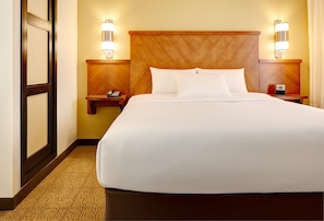 Premium bedding, desk, blackout curtains, iron/ironing board
