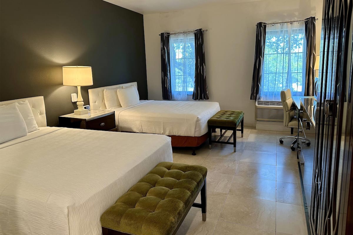 Premier Room, 2 Queen Beds, Non Smoking | Desk, laptop workspace, blackout curtains, iron/ironing board