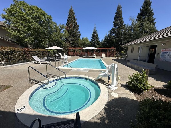 Outdoor pool, sun loungers