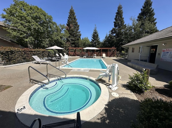 Outdoor pool, sun loungers