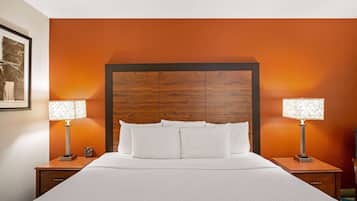 Premium bedding, pillowtop beds, desk, laptop workspace