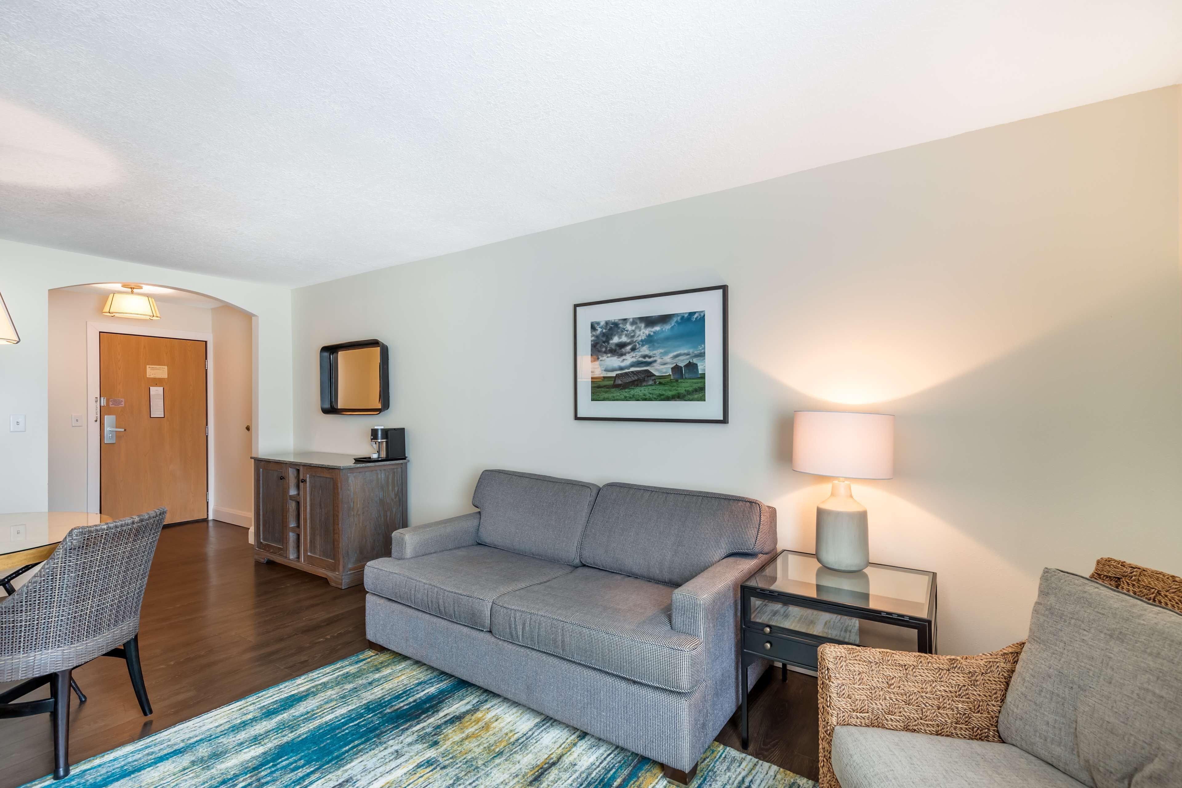 suite, 1 king bed, non smoking, refrigerator & microwave | premium bedding, desk, blackout curtains, iron/ironing board