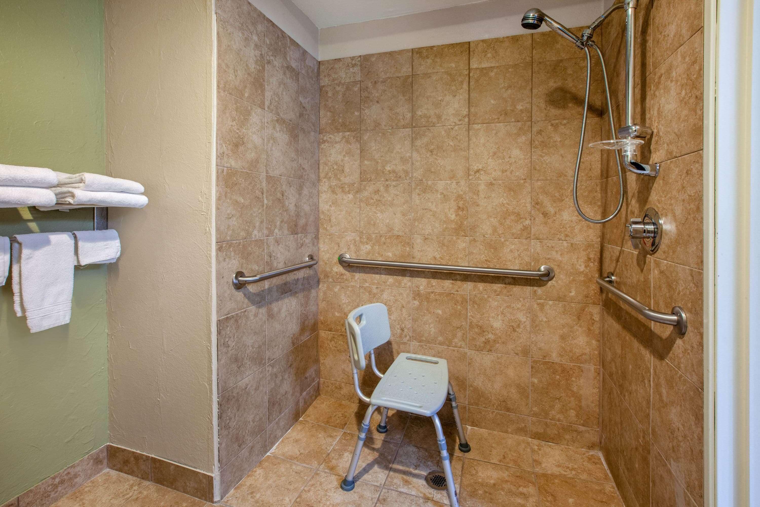 combined shower/bathtub, free toiletries, hair dryer, towels