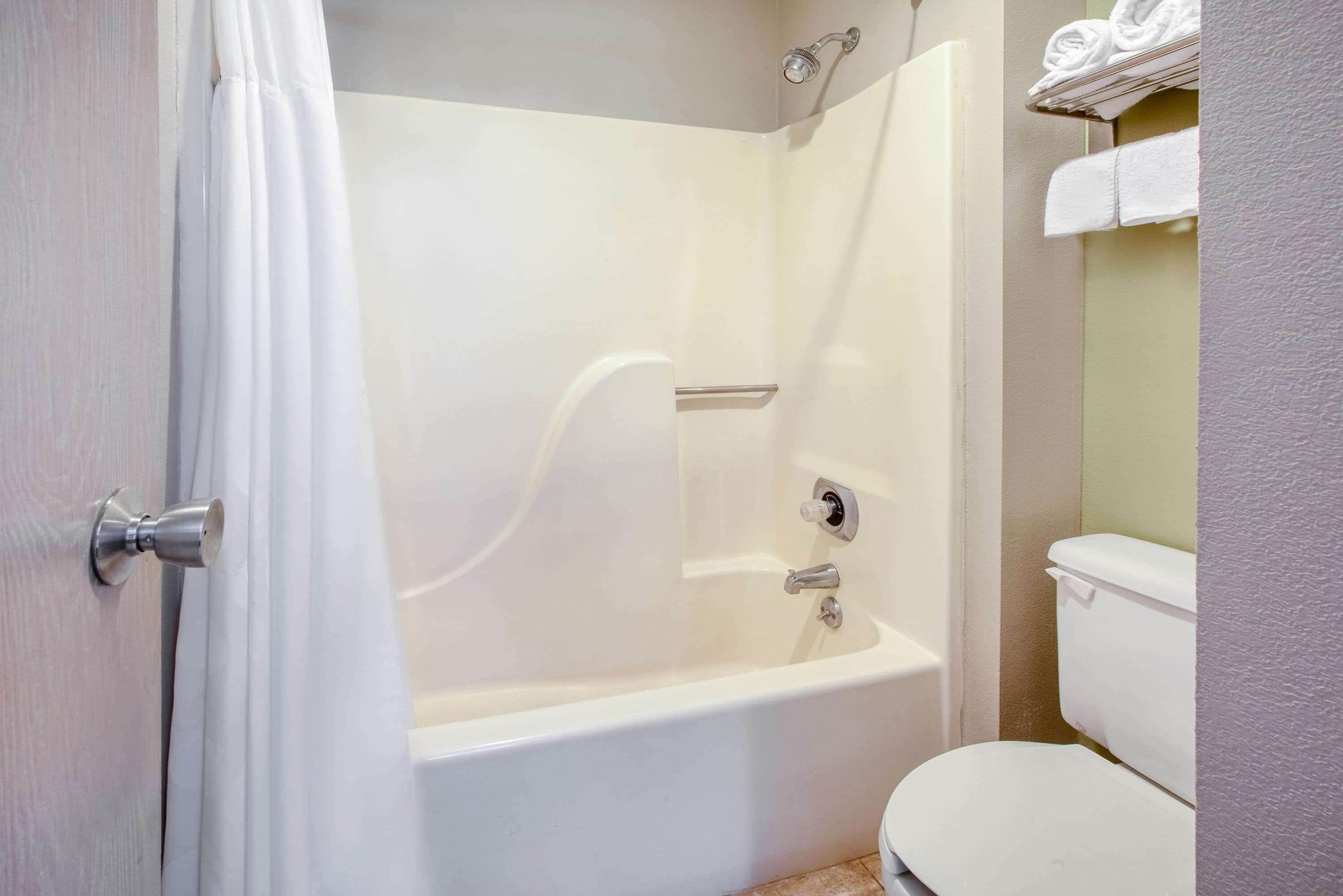 combined shower/bathtub, free toiletries, hair dryer, towels