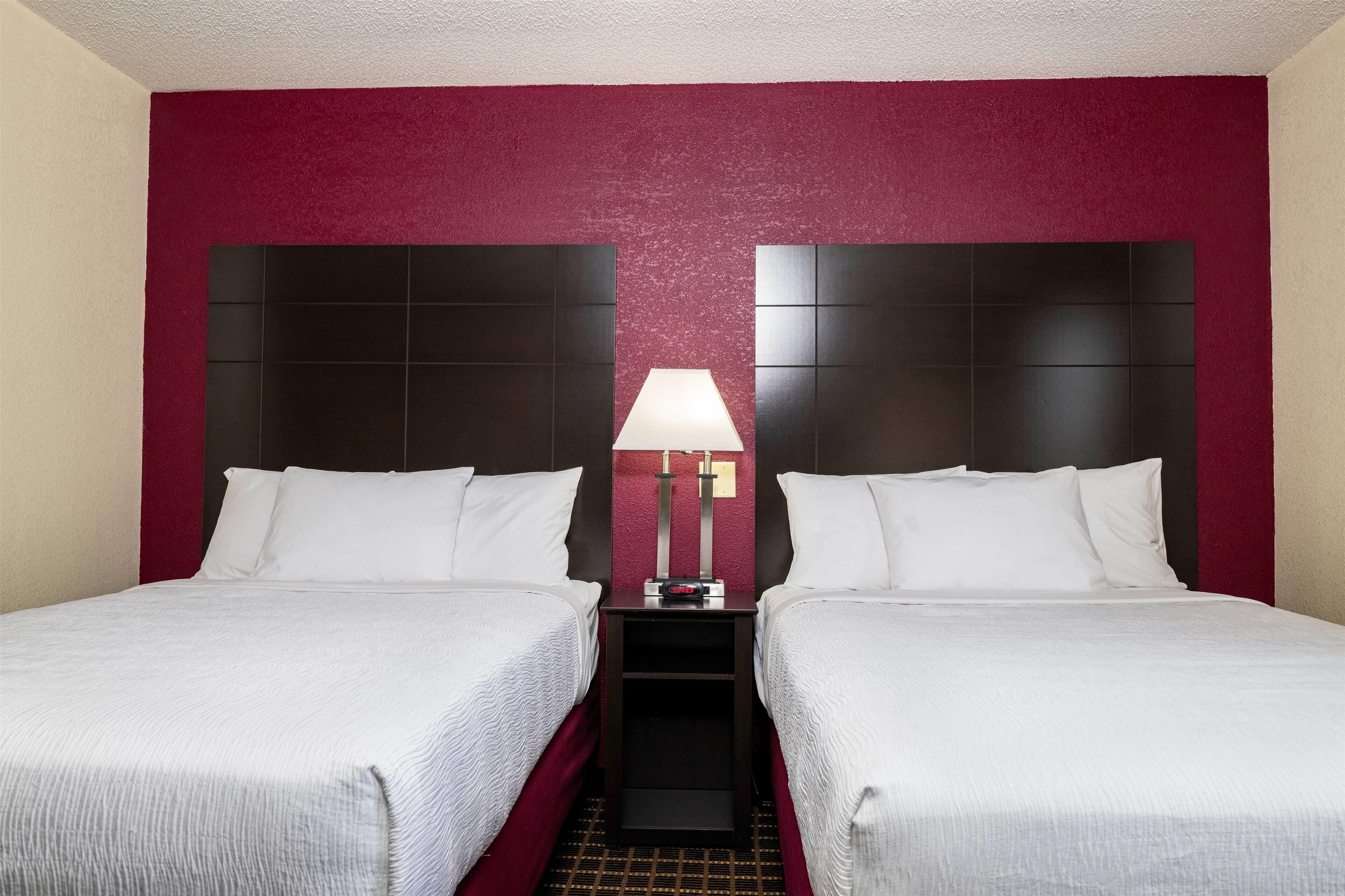 Room, 2 Double Beds, Non Smoking | In-room safe, desk, laptop workspace, blackout drapes