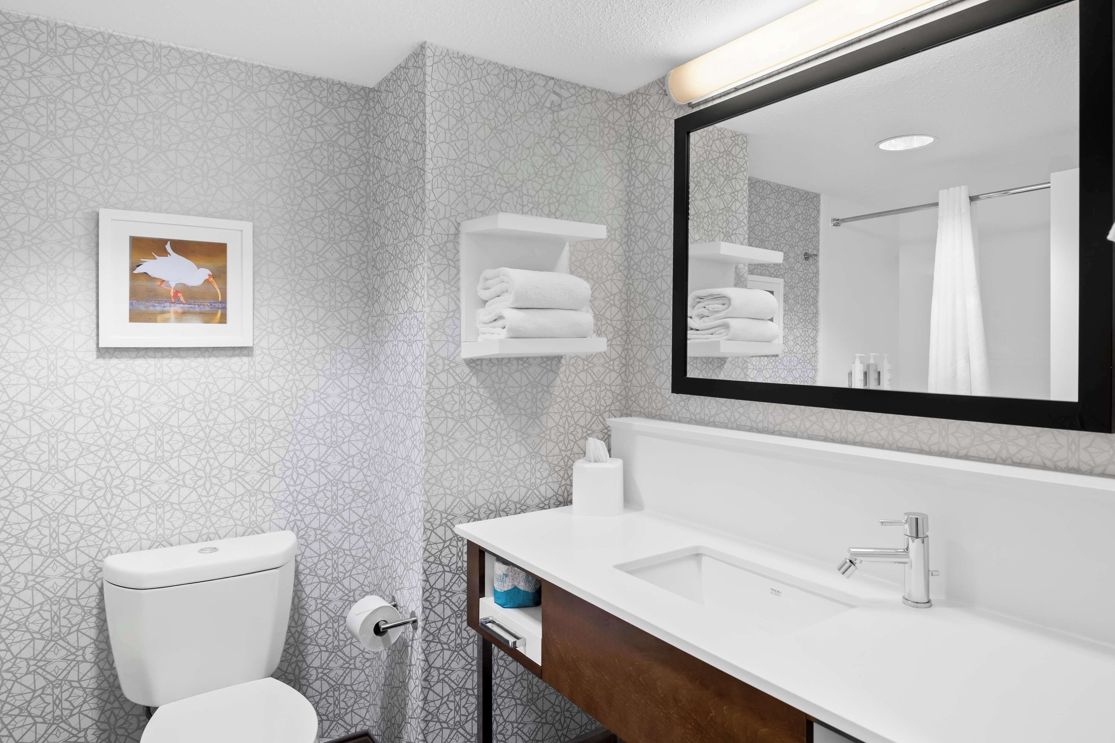 one king and one sofa bed | bathroom | combined shower/bathtub, free toiletries, hair dryer, towels