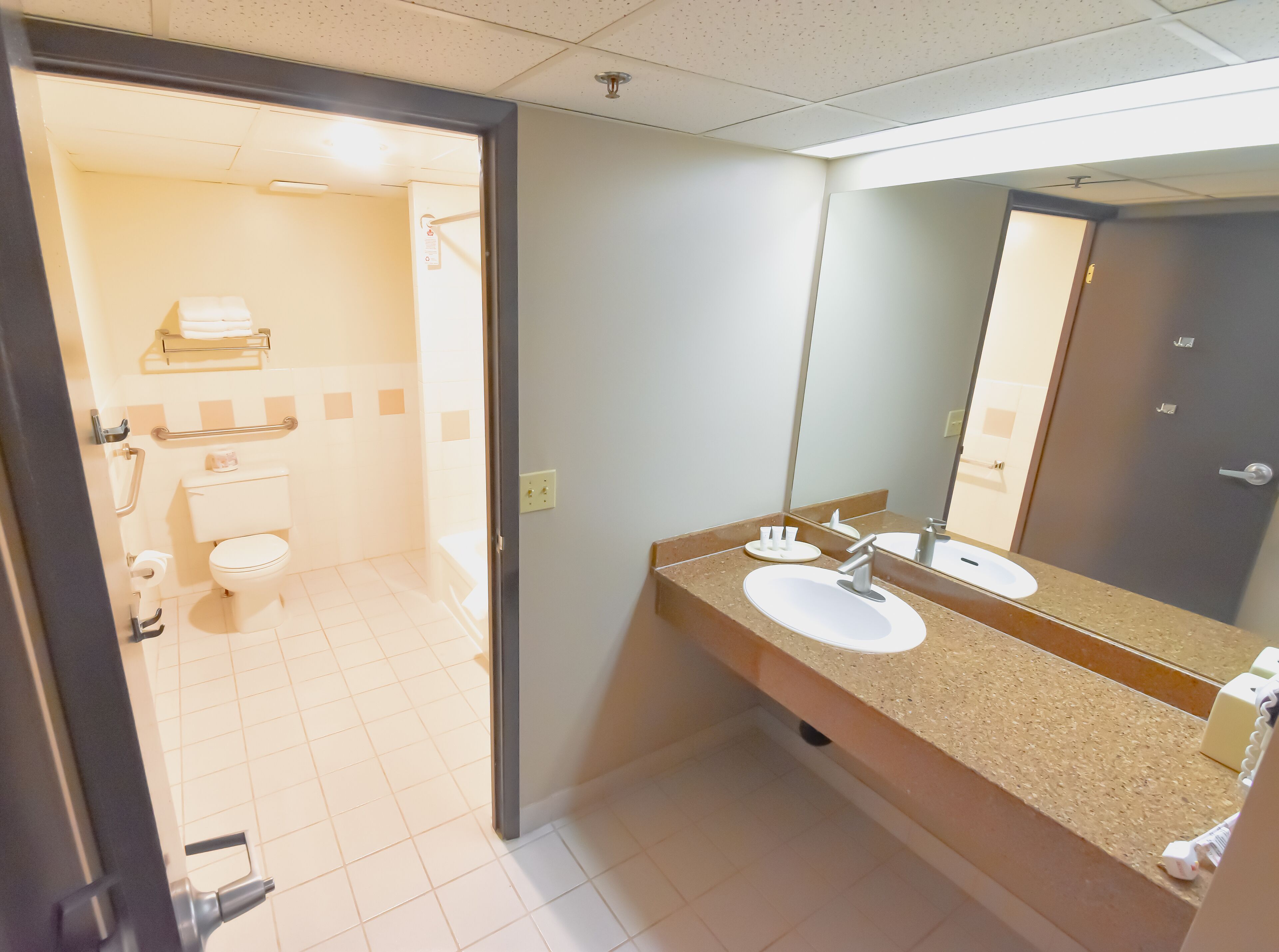 Shower, free toiletries, hair dryer, towels