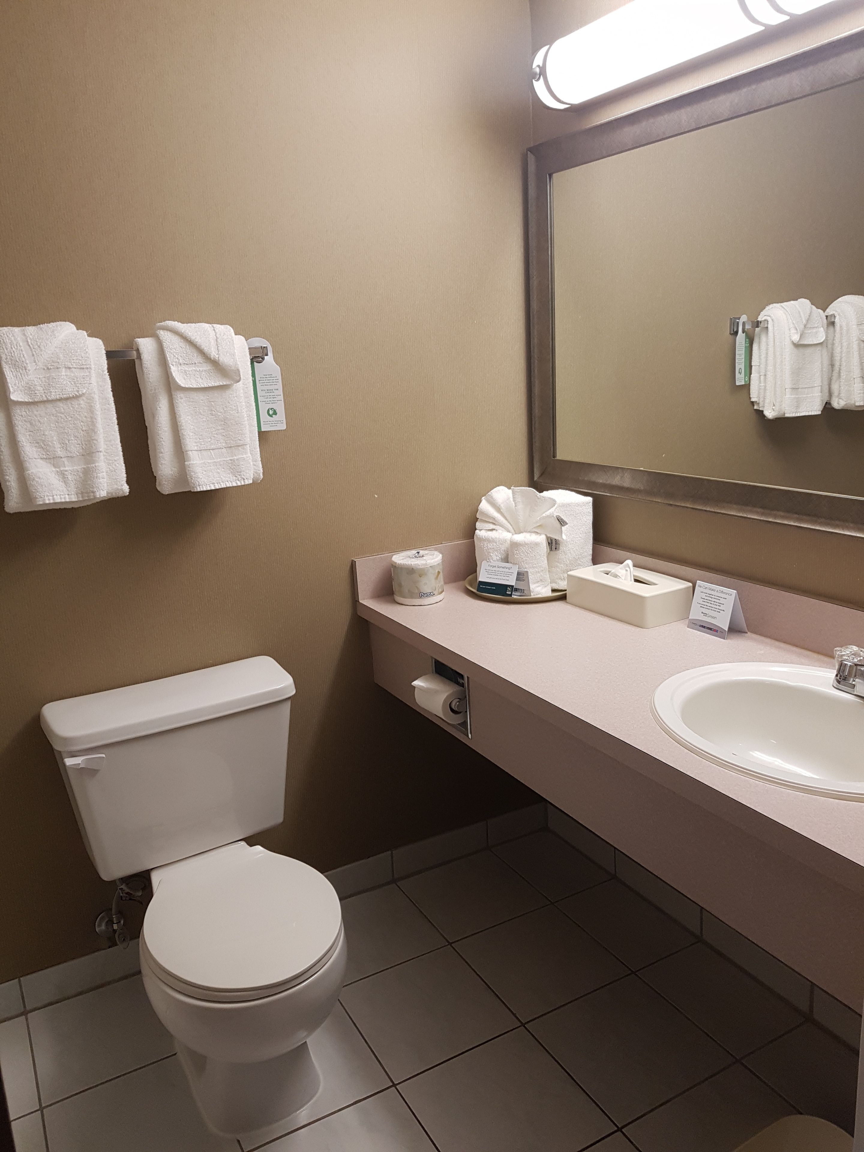 combined shower/bathtub, free toiletries, hair dryer, towels