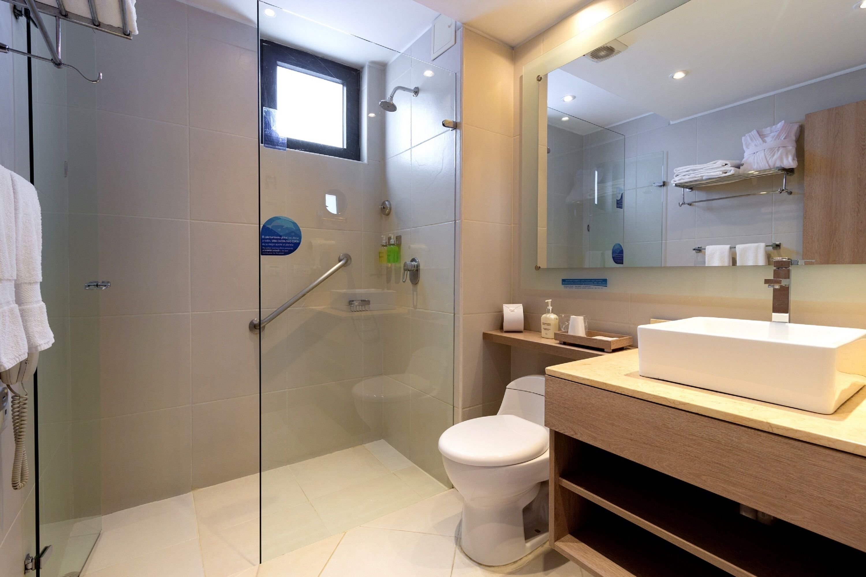 shower, rainfall showerhead, free toiletries, hair dryer