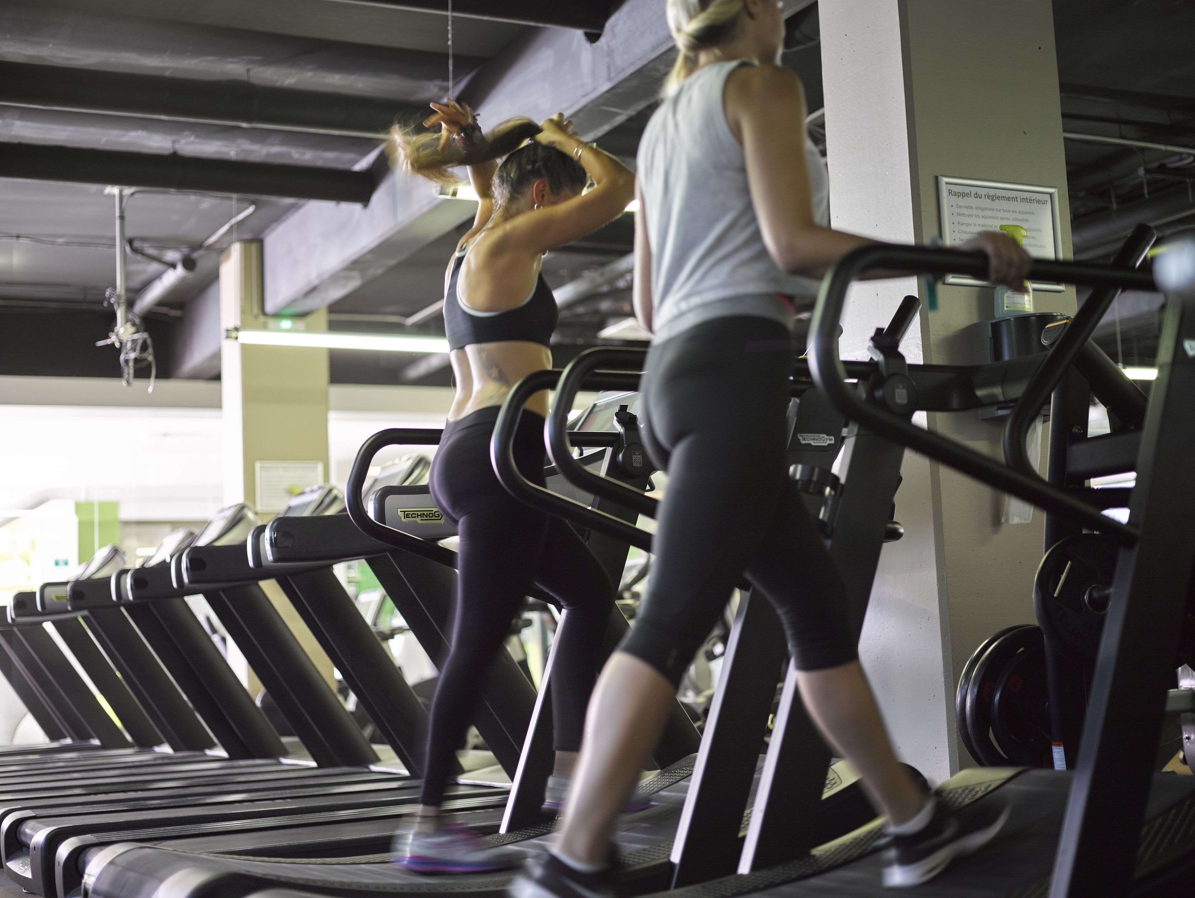 A gym with treadmills and exercise equipment.