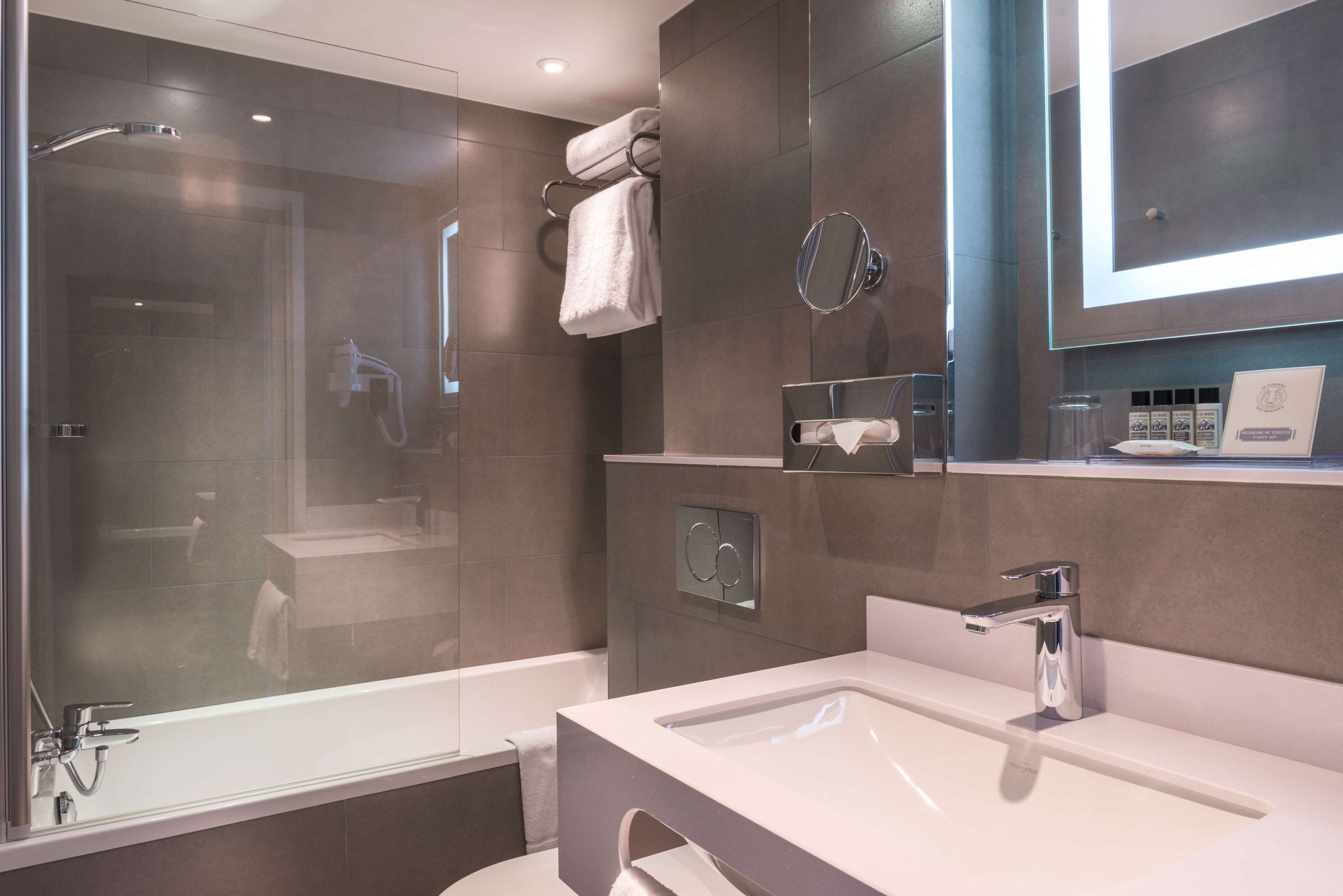 free toiletries, hair dryer, slippers, towels