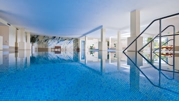 Indoor pool, open 7:00 PM to 10:00 PM, sun loungers