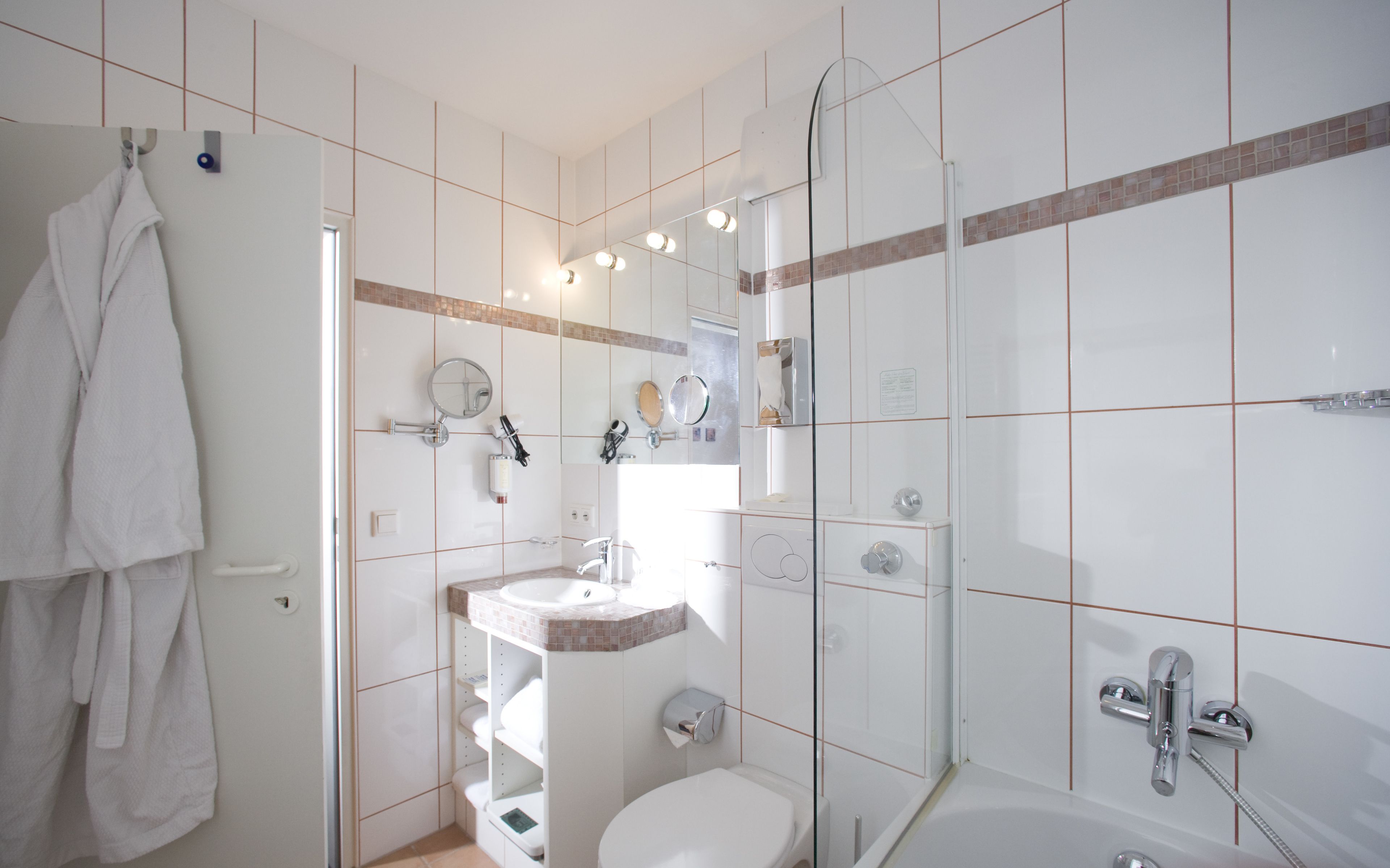 shower, free toiletries, hair dryer, bathrobes