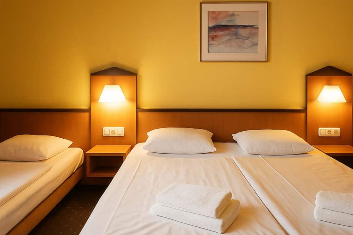 Standard-Dreibettzimmer | Allergikerbettwaren, Schreibtisch, laptopgeeigneter Arbeitsplatz