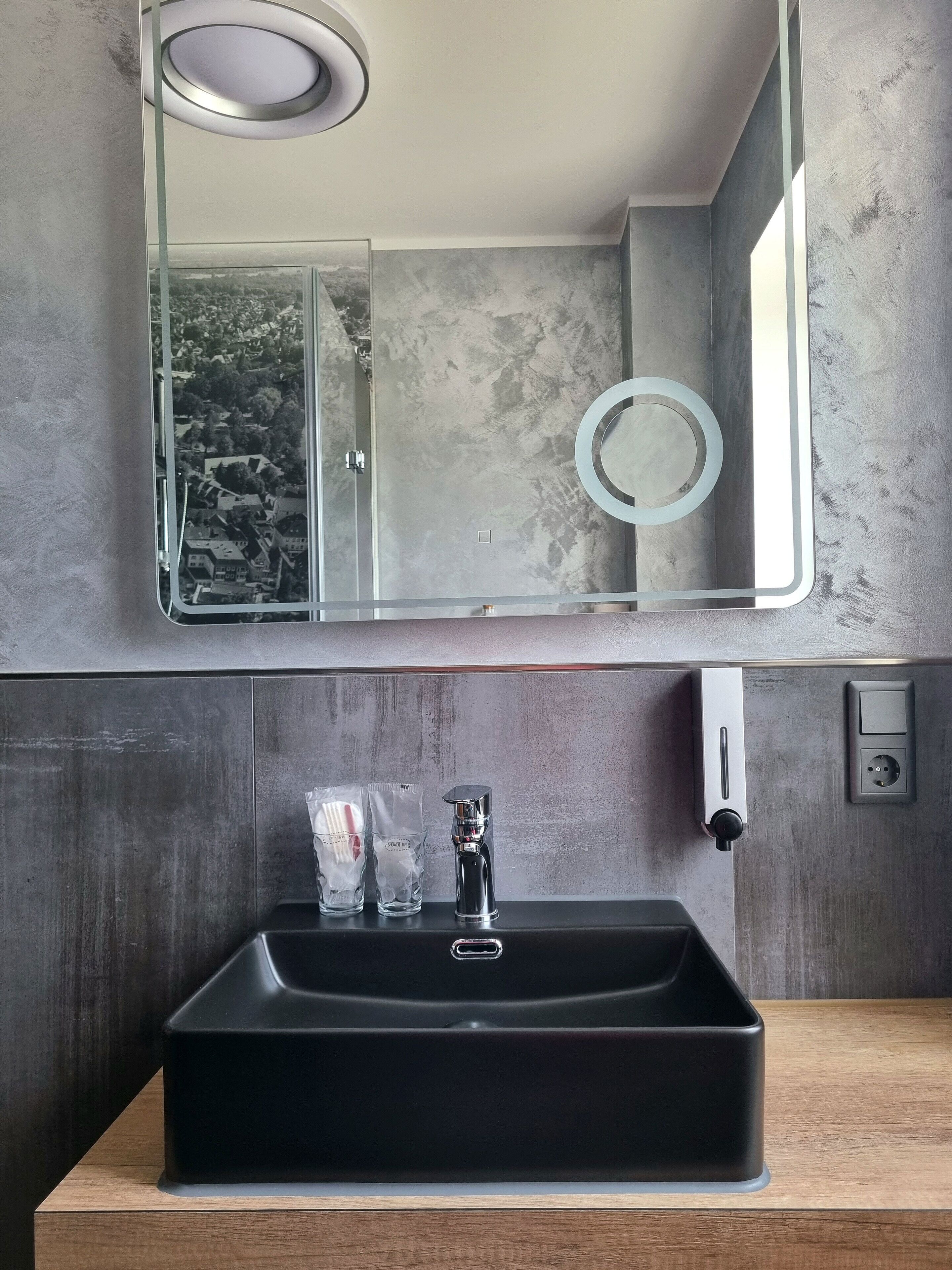 shower, slippers, towels