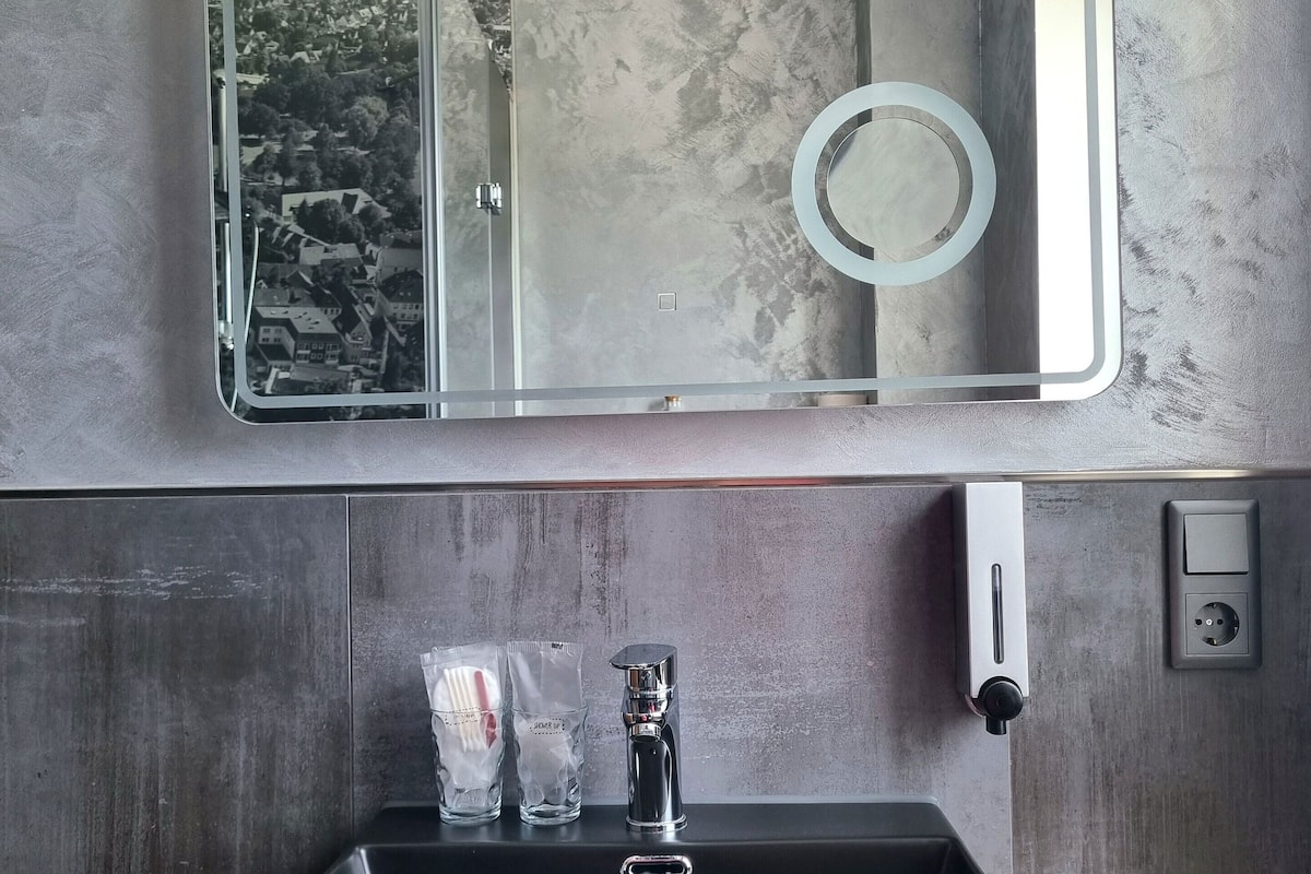 shower, slippers, towels