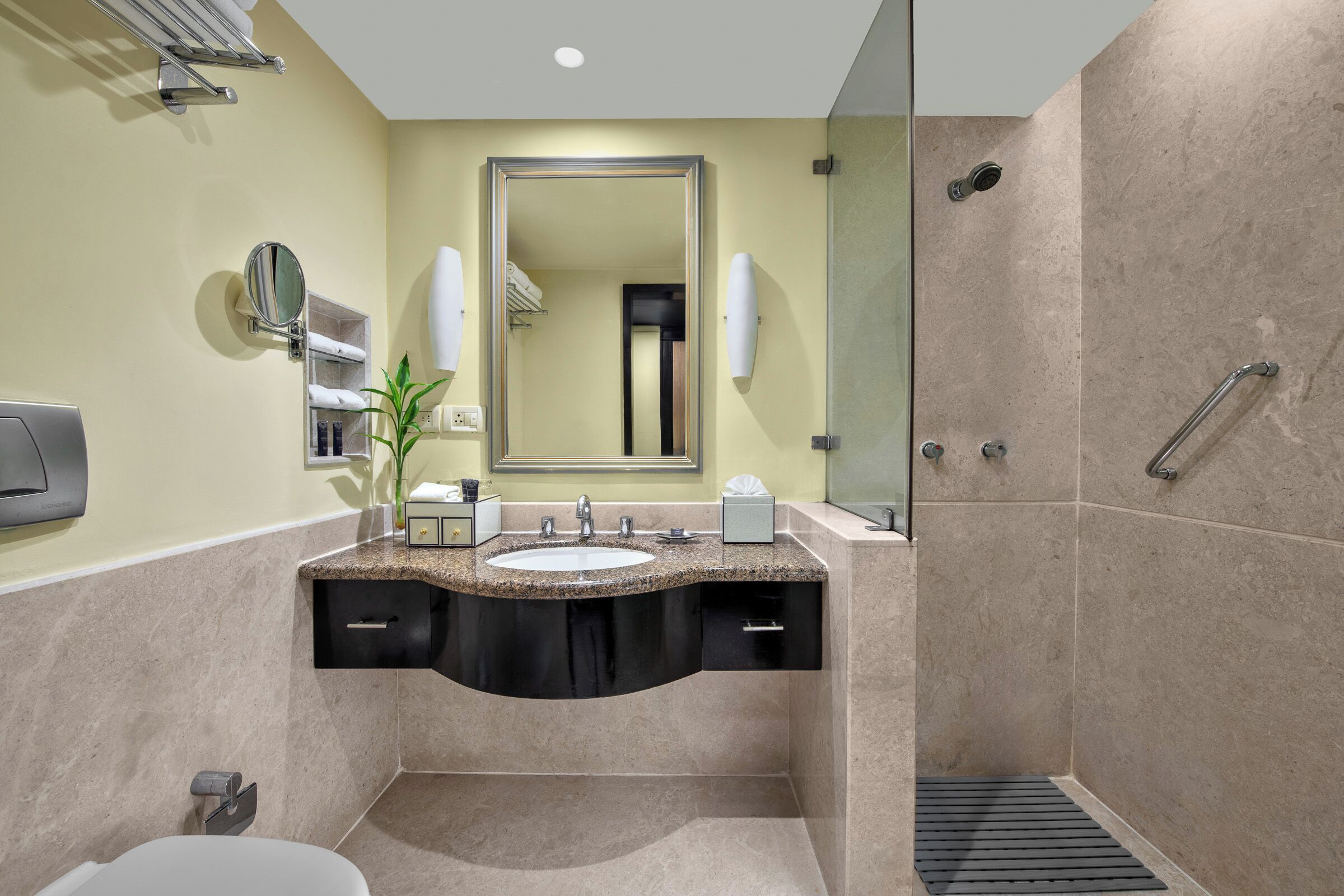 shower, free toiletries, hair dryer, bathrobes