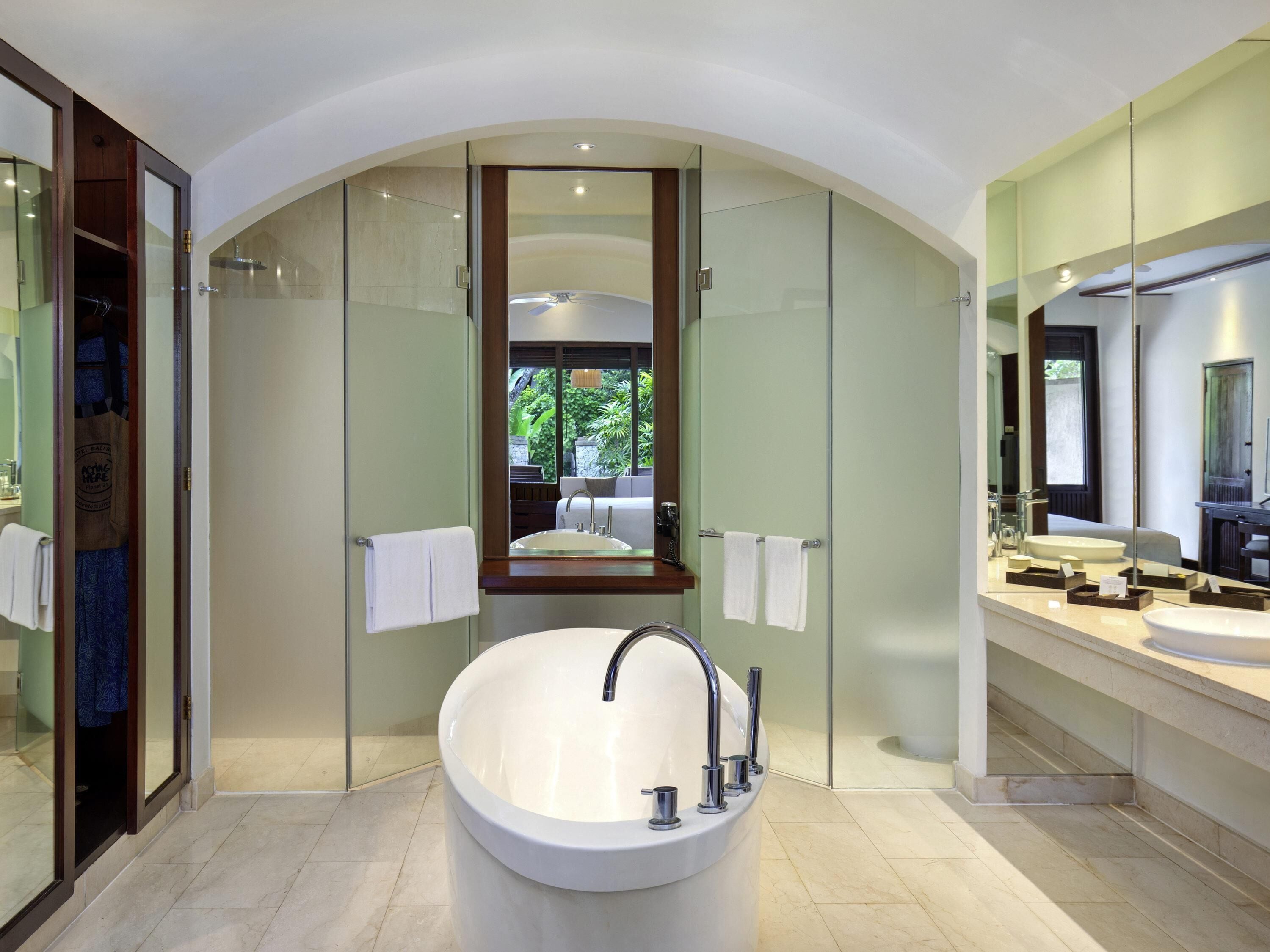 Eco-friendly toiletries, hair dryer, bathrobes, slippers