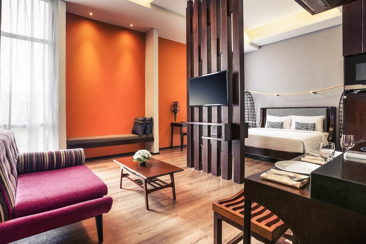 Estúdio, 1 cama King e sofá-cama (Suite) | Roupas de cama premium, frigobar (abastecido com itens grátis)