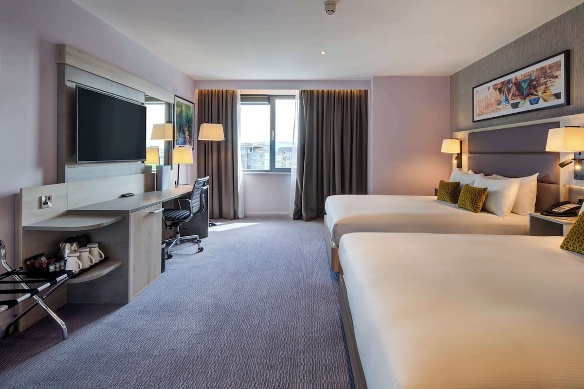 Deluxe Room, 2 Queen Beds, River View | Premium bedding, in-room safe, desk, laptop workspace