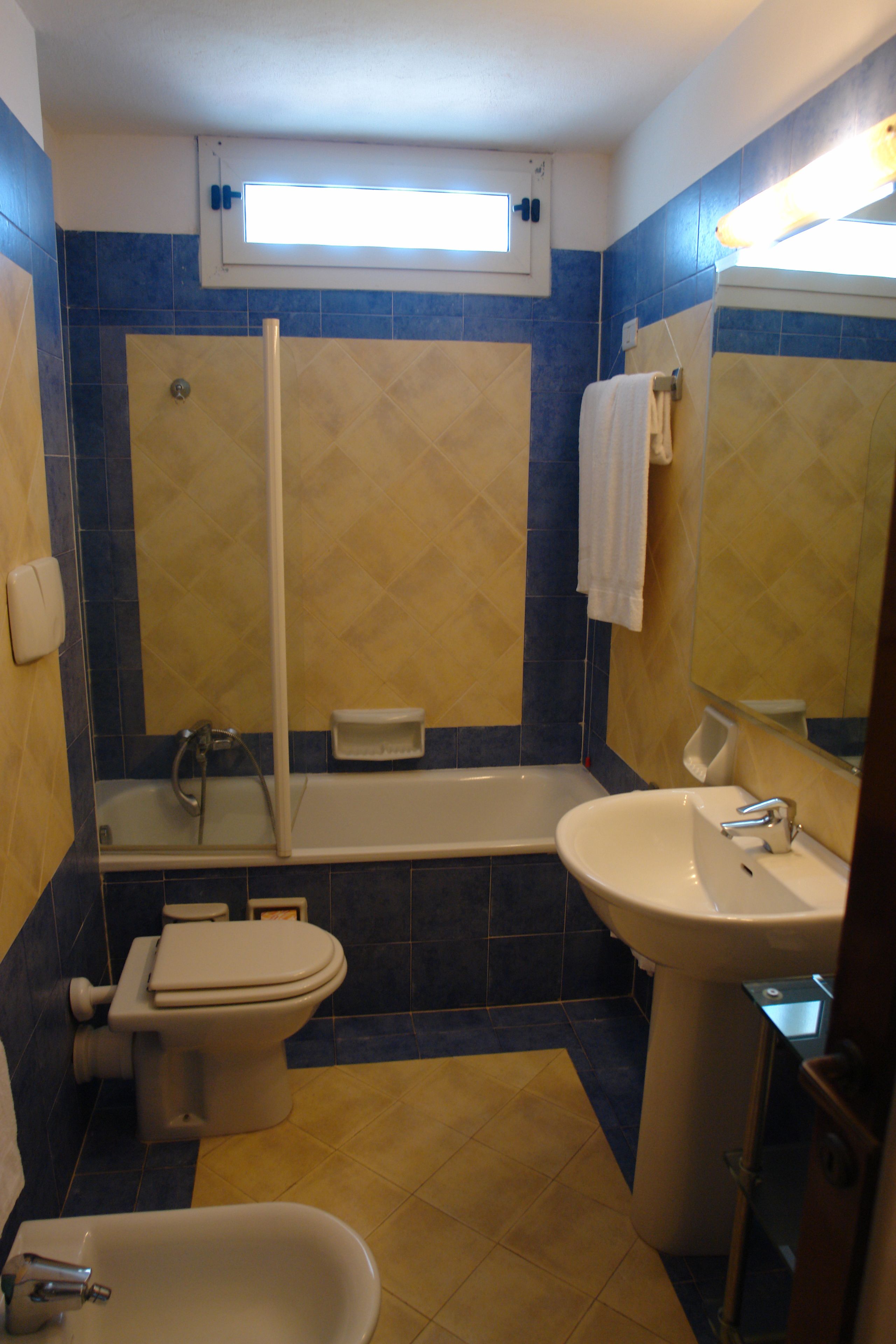 free toiletries, hair dryer, bidet, towels