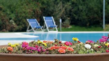 Outdoor pool, pool loungers
