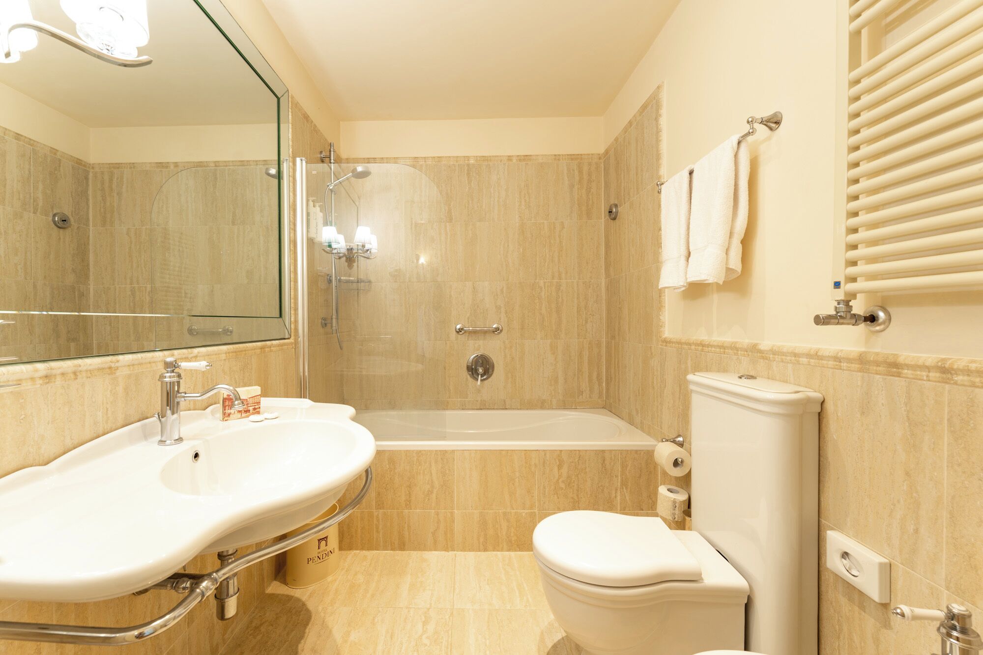 deluxe room | bathroom | shower, free toiletries, hair dryer, towels