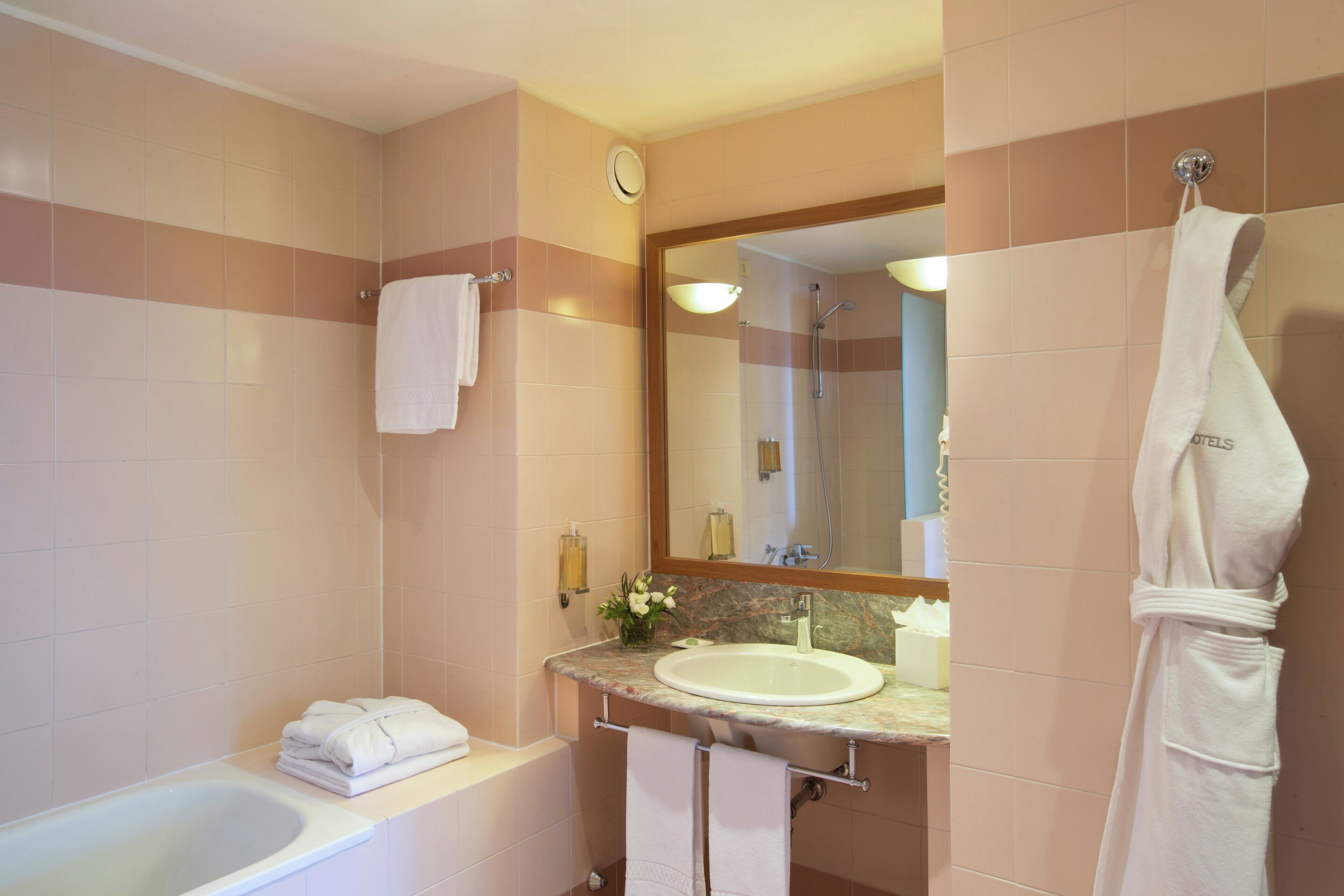 combined shower/bathtub, free toiletries, hair dryer, bidet