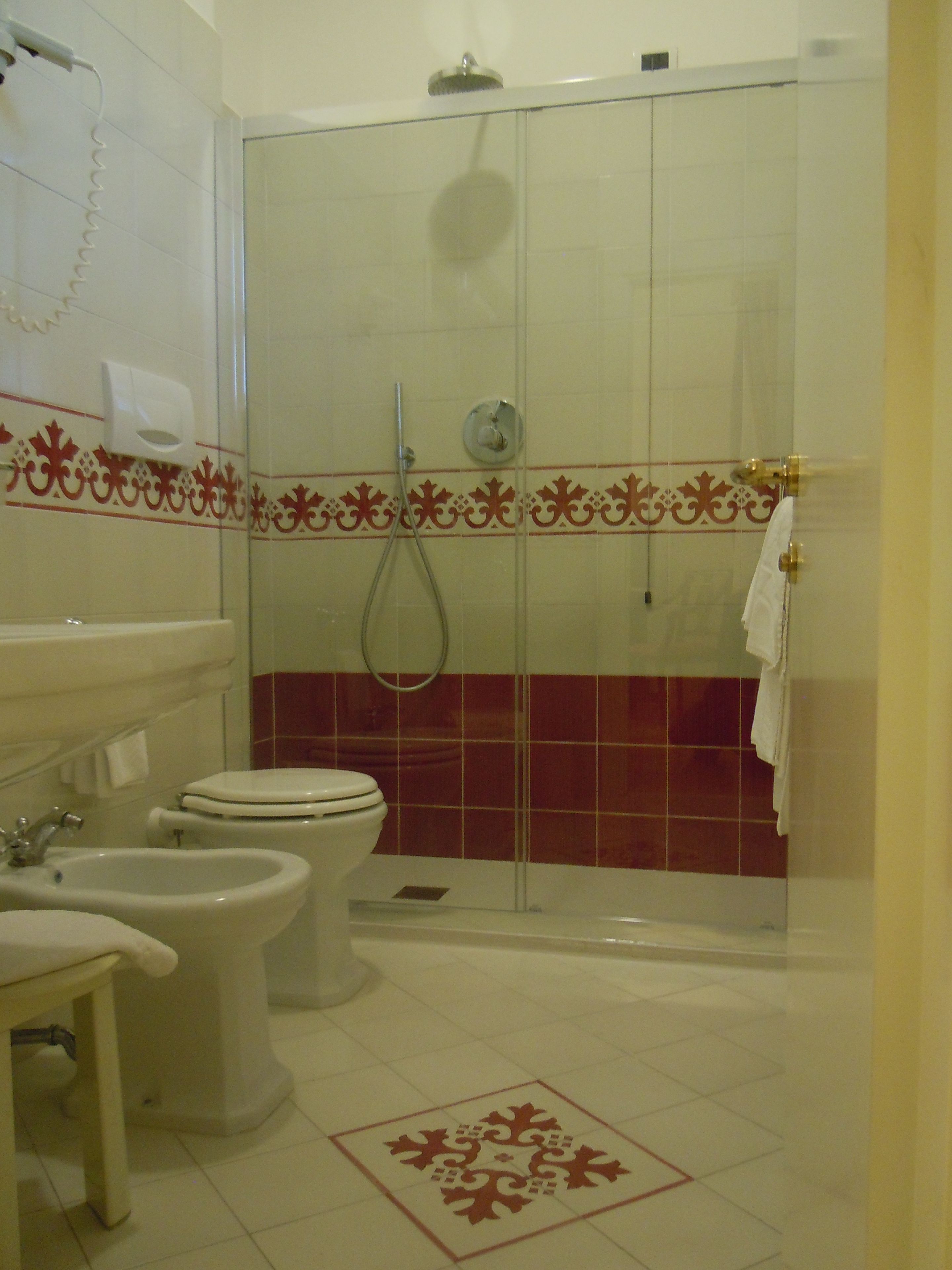 free toiletries, hair dryer, bidet, towels