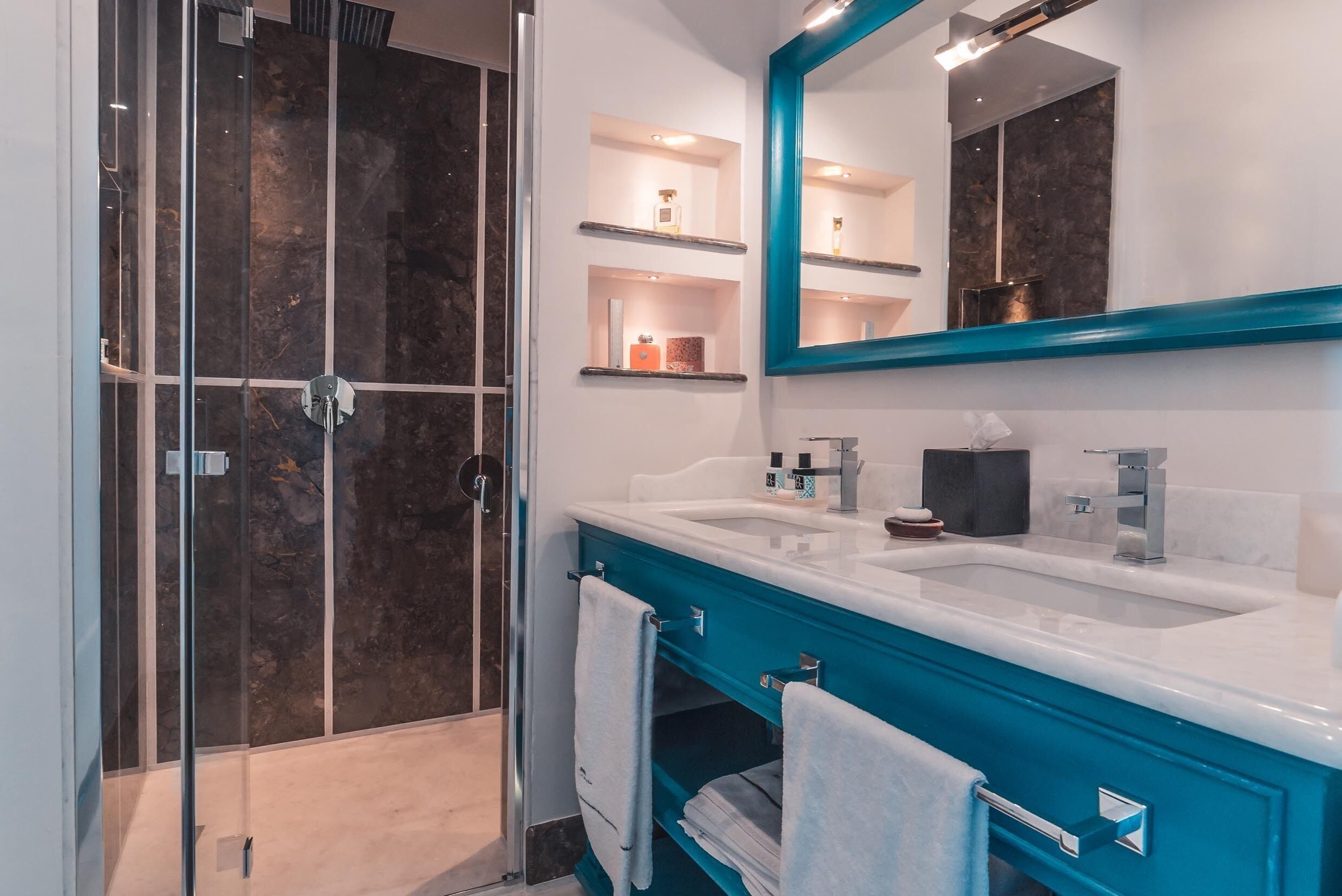 deluxe double room, 1 bedroom, bay view, sea facing | bathroom | shower, rainfall showerhead, designer toiletries, hair dryer