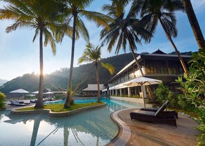 Outdoor pool, sun loungers