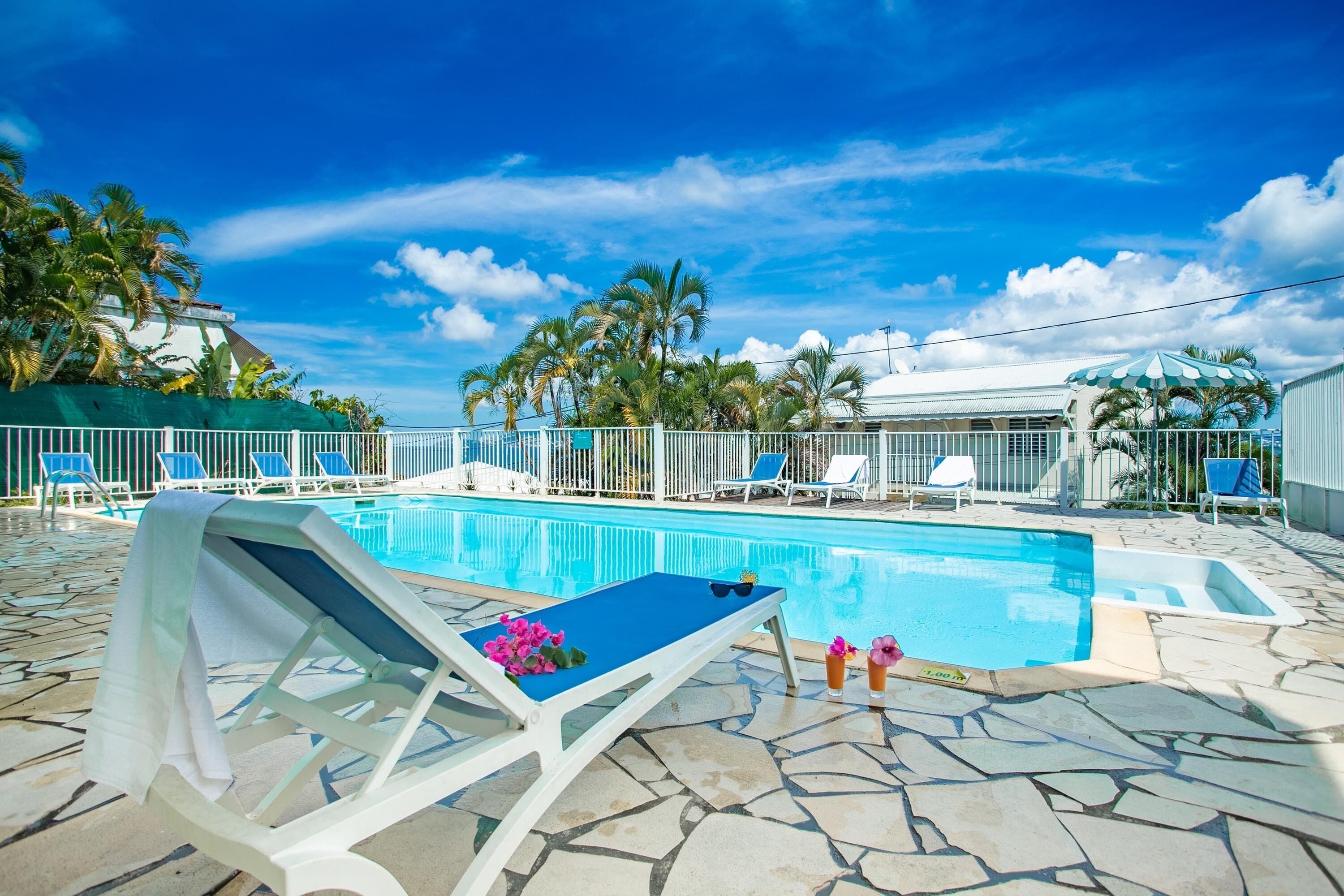 Outdoor pool, sun loungers