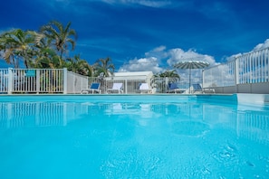 Outdoor pool, pool loungers